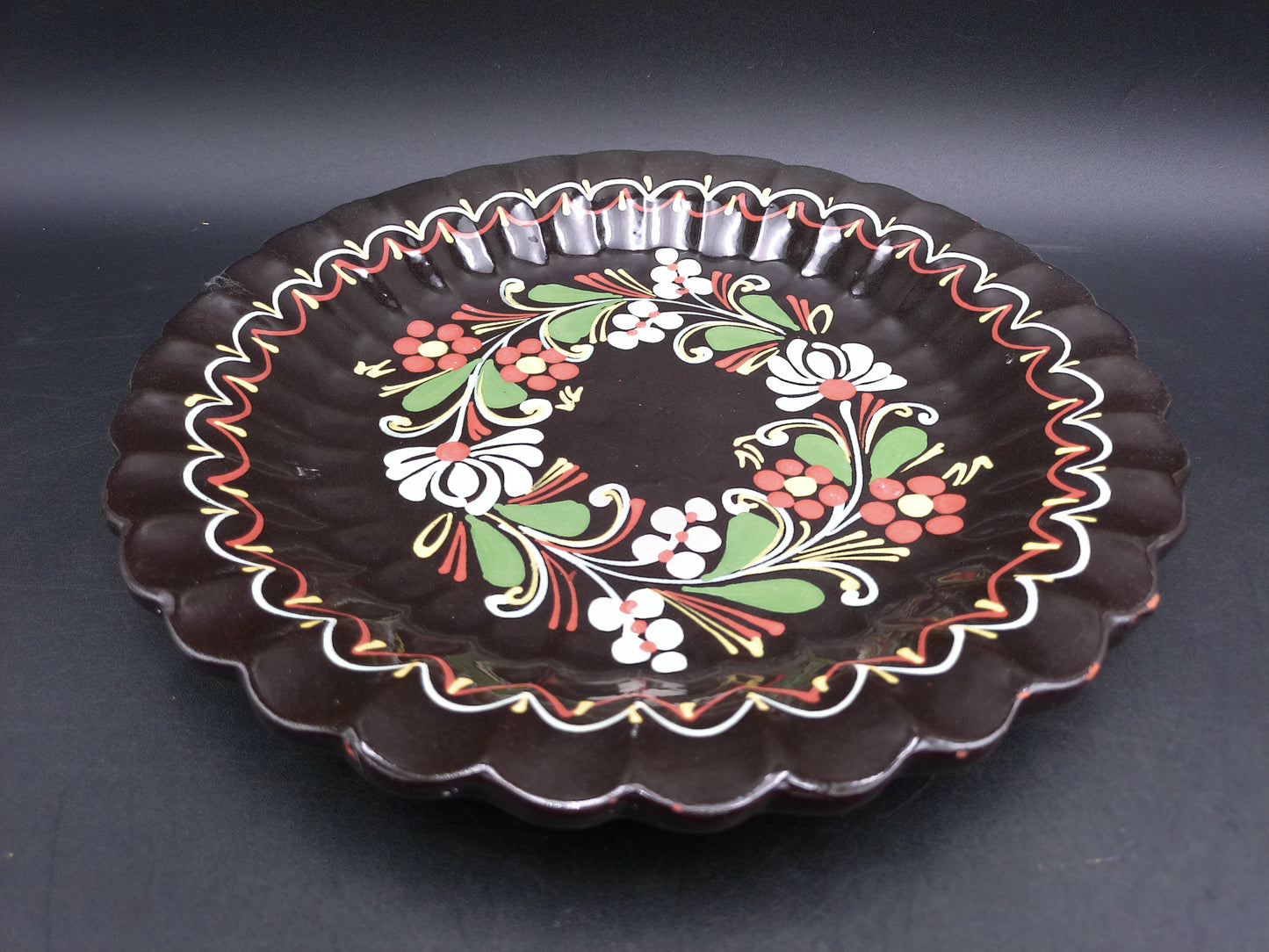Colorful Hand Painted Plate Dish Bowl Floral Design Vintage