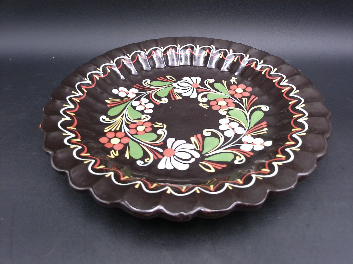 Colorful Hand Painted Plate Dish Bowl Floral Design Vintage