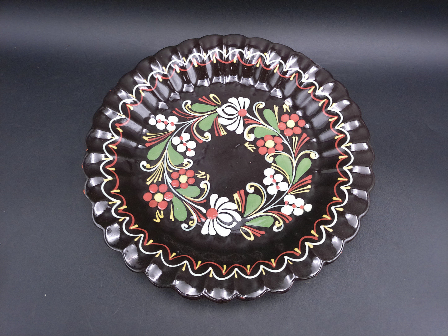 Colorful Hand Painted Plate Dish Bowl Floral Design Vintage