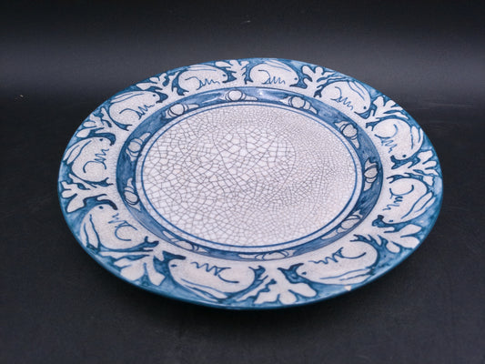 Dedham Pottery Crackleware Rabbit Plate Hand Decorated Dark Blue Coloration 1910s