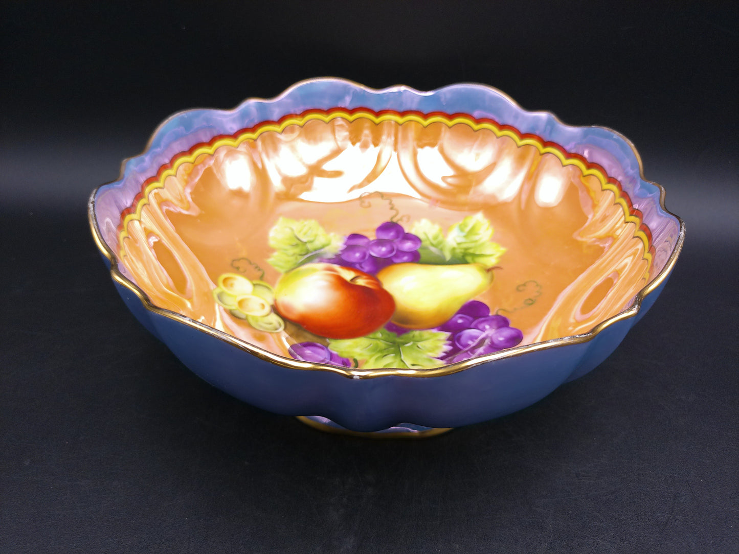 Noritake Pottery Bowl Gold Painted Edges From Japan Beauitful Fruit Design Bowl