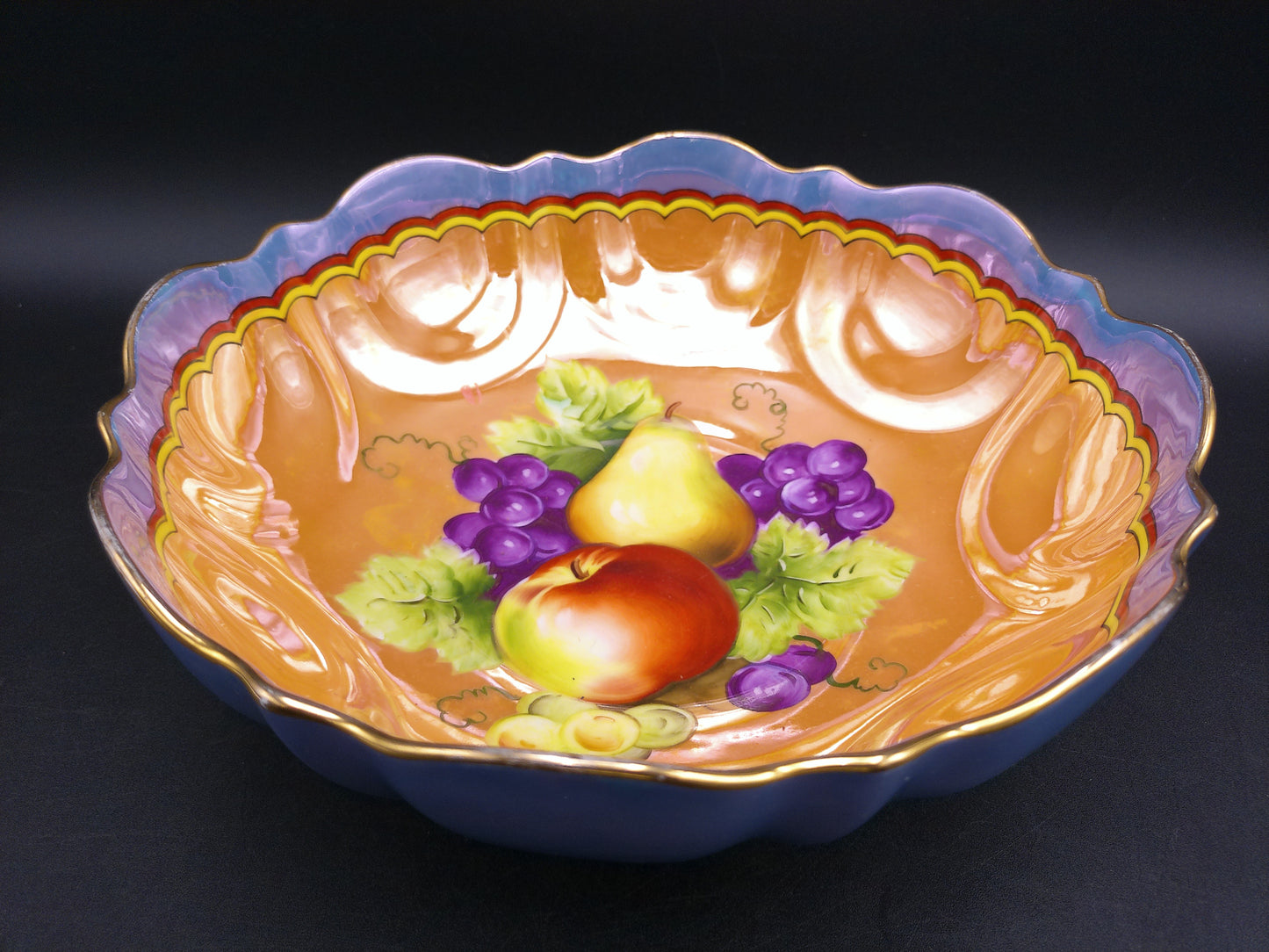 Noritake Pottery Bowl Gold Painted Edges From Japan Beauitful Fruit Design Bowl