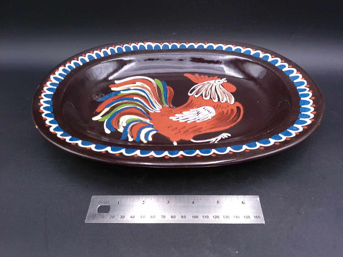 Hand Painted Serving Dish Platter With Rooster Design From Gerber # 3199 Sweden