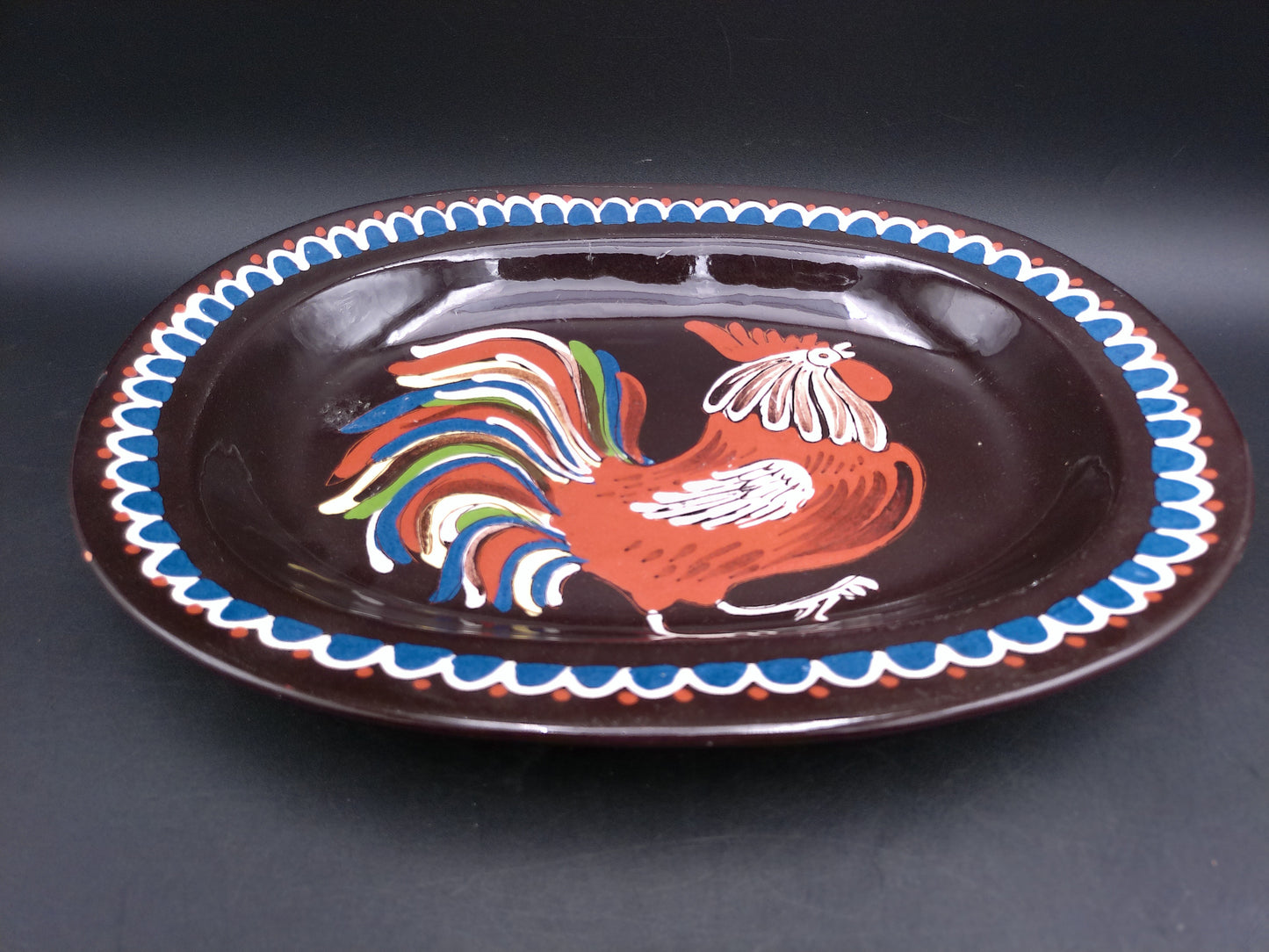 Hand Painted Serving Dish Platter With Rooster Design From Gerber # 3199 Sweden