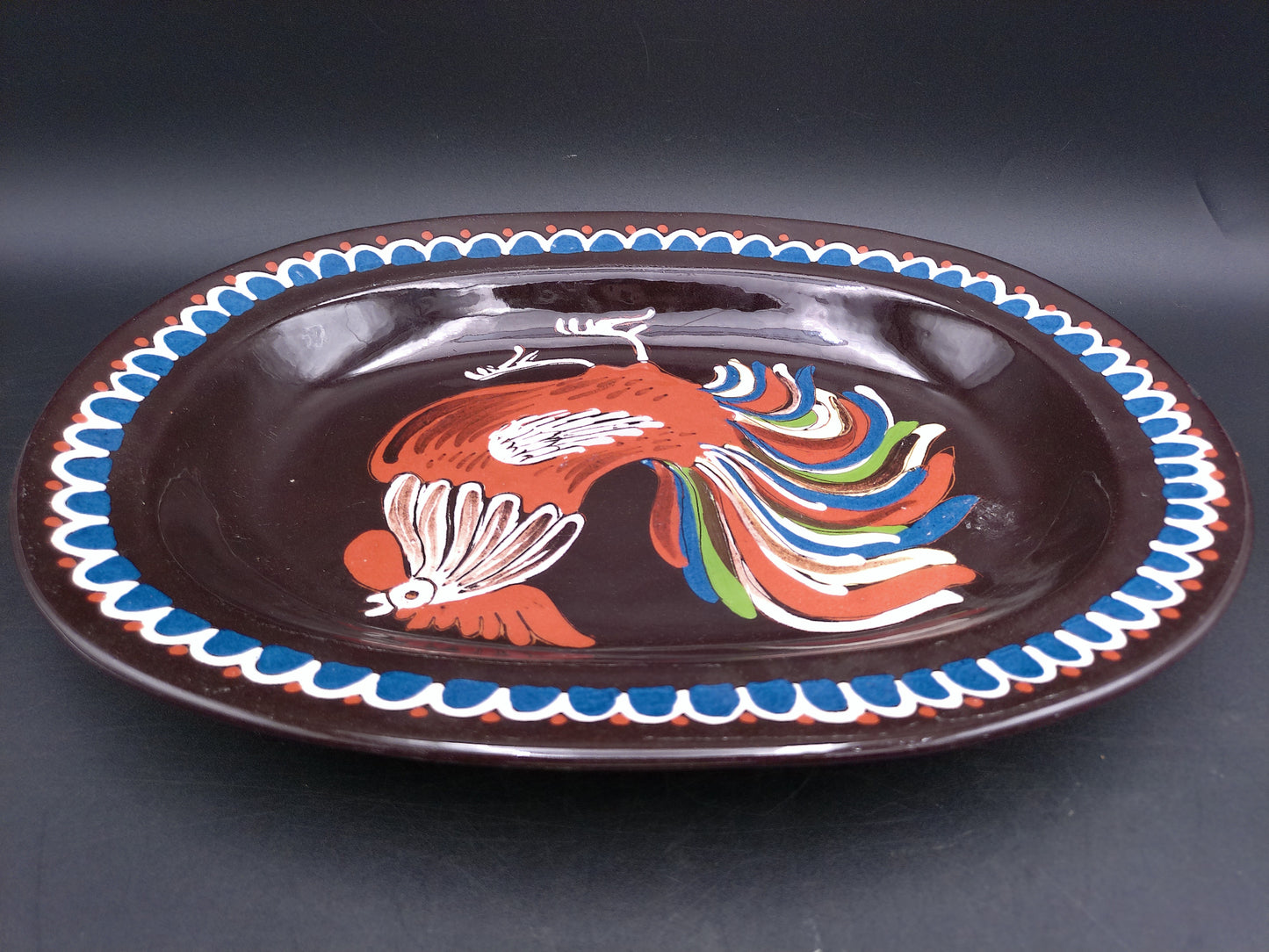 Hand Painted Serving Dish Platter With Rooster Design From Gerber # 3199 Sweden