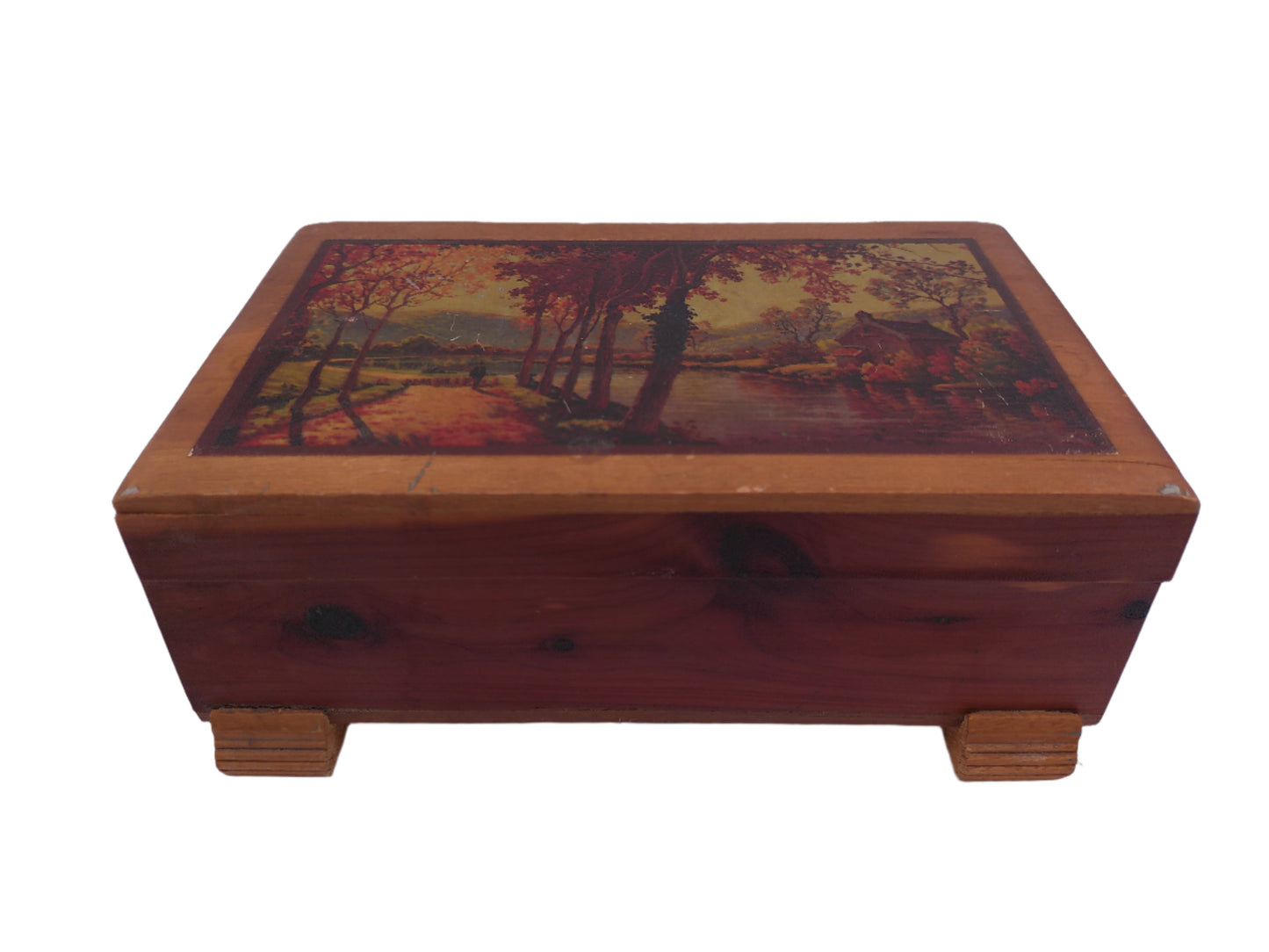 Jewelry Box keepsake box Wood Chest Box with House by River picture