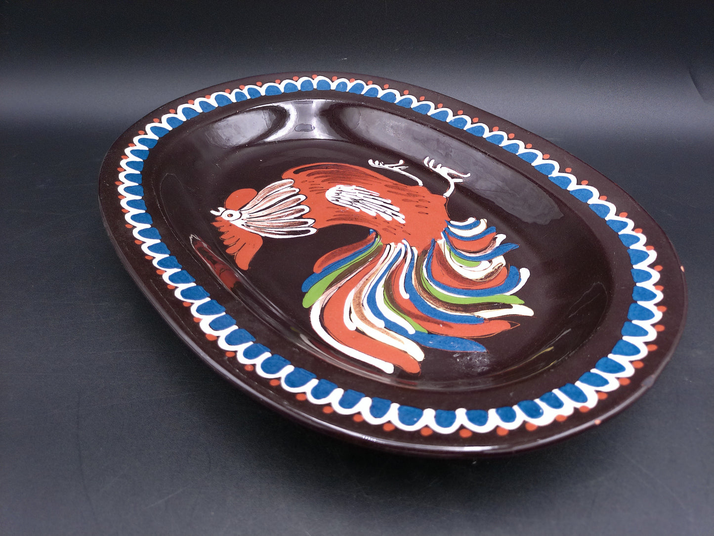 Hand Painted Serving Dish Platter With Rooster Design From Gerber # 3199 Sweden