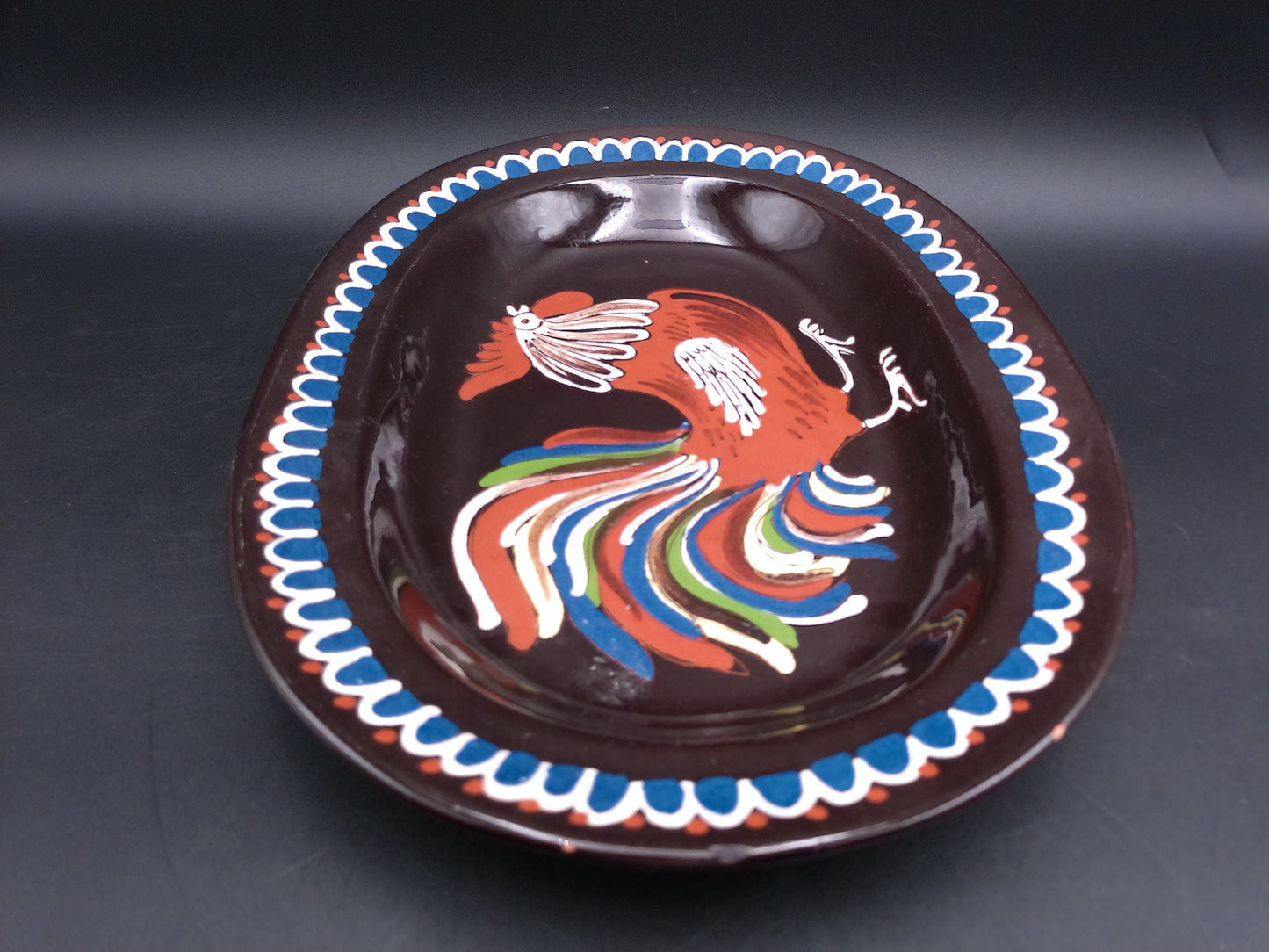 Hand Painted Serving Dish Platter With Rooster Design From Gerber # 3199 Sweden