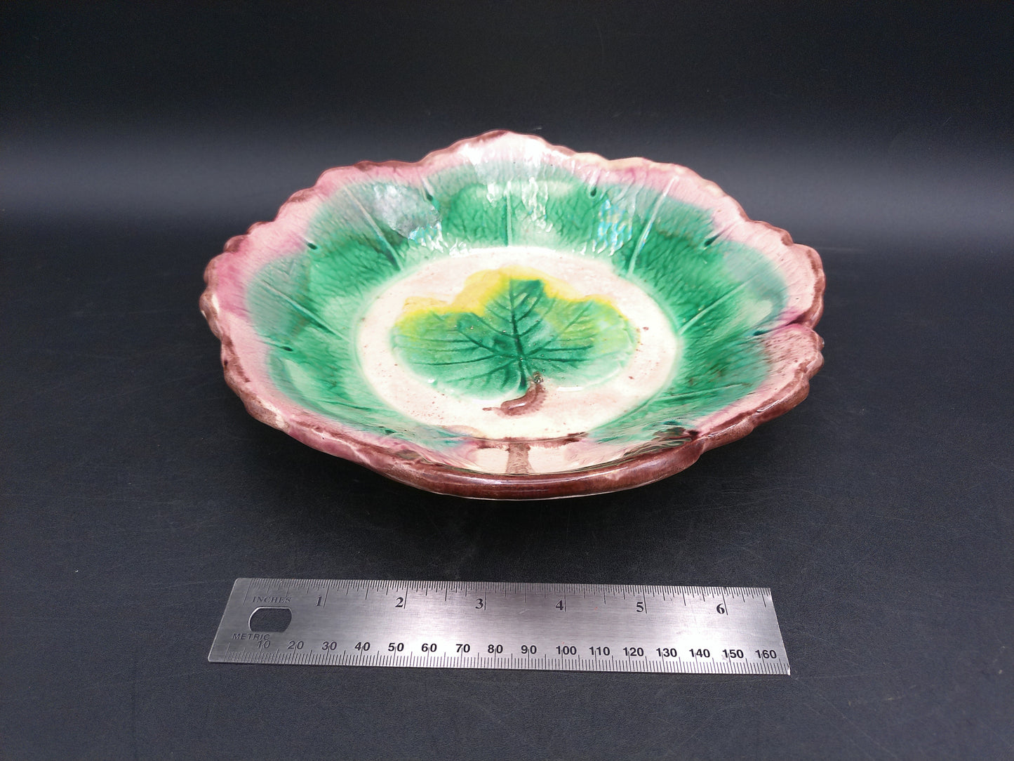 Arsenal Pottery Majolica  Maple Leaf Serving Bowl  1880's-1890's