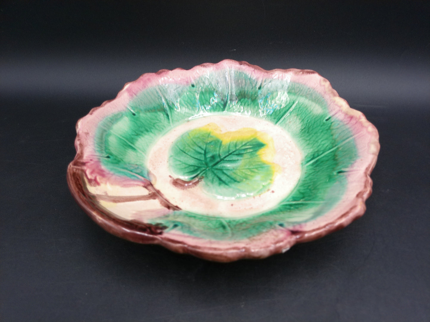 Arsenal Pottery Majolica  Maple Leaf Serving Bowl  1880's-1890's