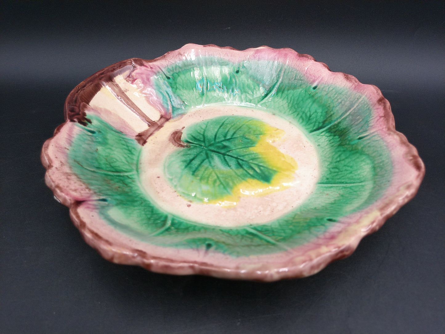 Arsenal Pottery Majolica  Maple Leaf Serving Bowl  1880's-1890's