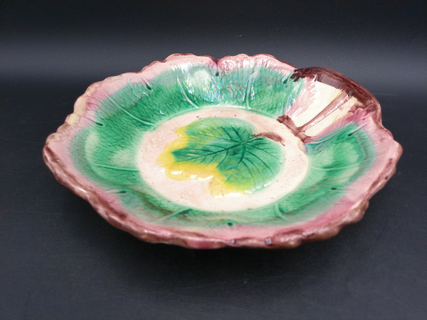 Arsenal Pottery Majolica  Maple Leaf Serving Bowl  1880's-1890's