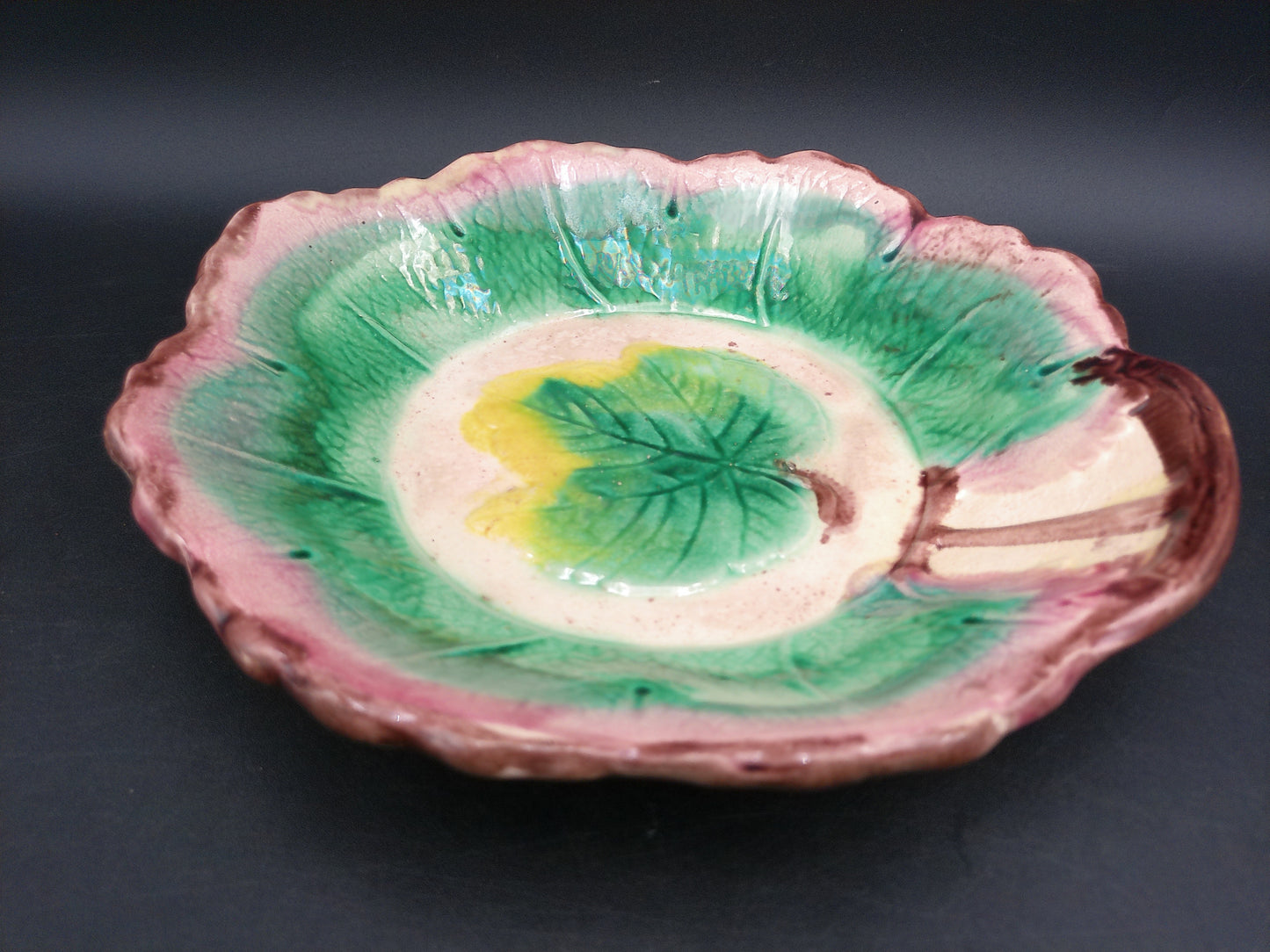 Arsenal Pottery Majolica  Maple Leaf Serving Bowl  1880's-1890's