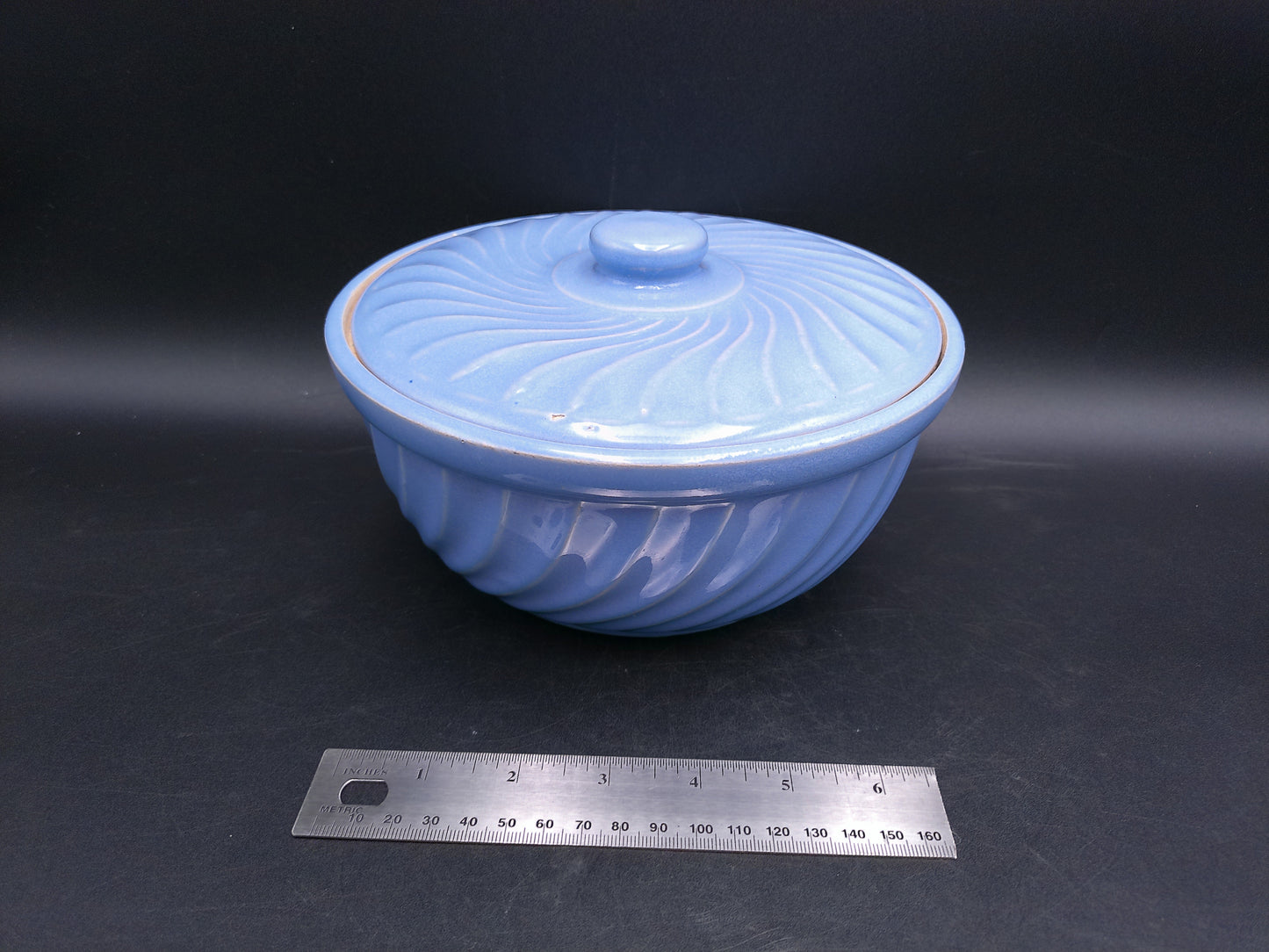 Crock Casserole Baking Dish with Lid Swirl Baby Blue ovenware Made in USA