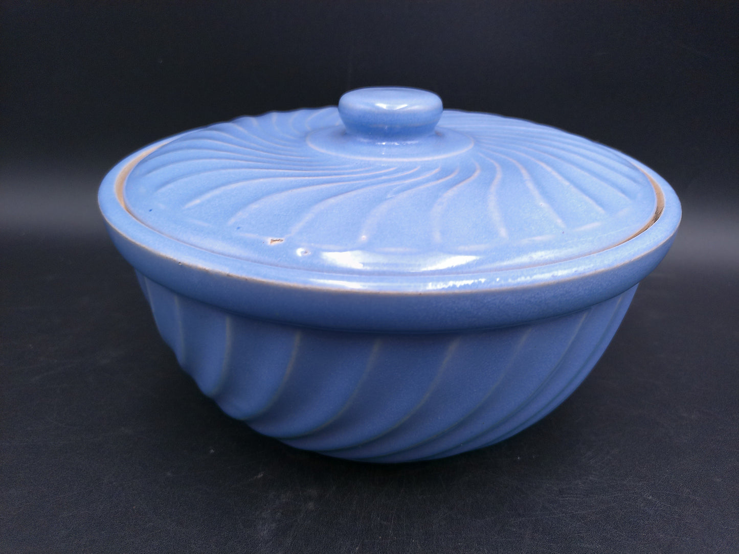 Crock Casserole Baking Dish with Lid Swirl Baby Blue ovenware Made in USA