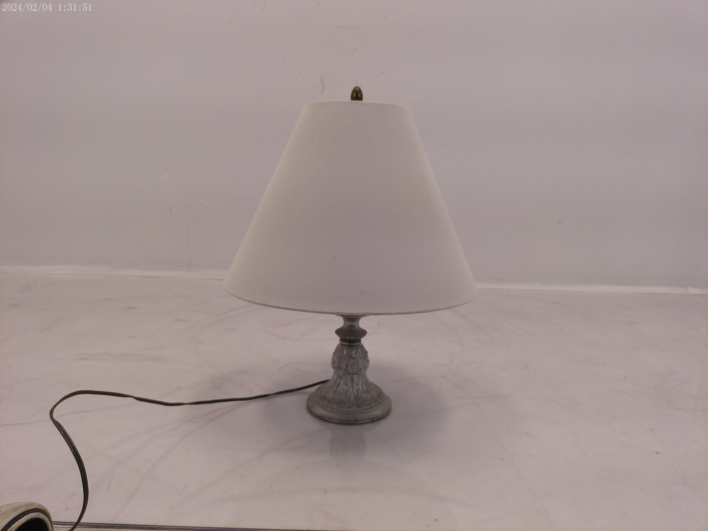 Pewter Colored Patina, Unusual Panels, Intricate Detail Lamp