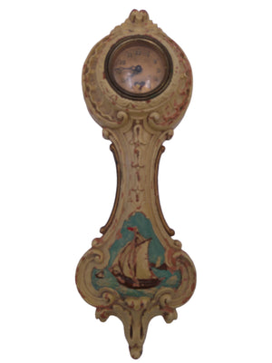 Wall Clock Very old Sail boat Picture on front Wind-up