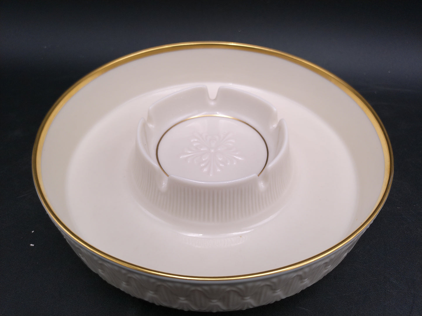 Lenox Round Ashtray with Gold Rim Decorative Design Around the Edge Vintage