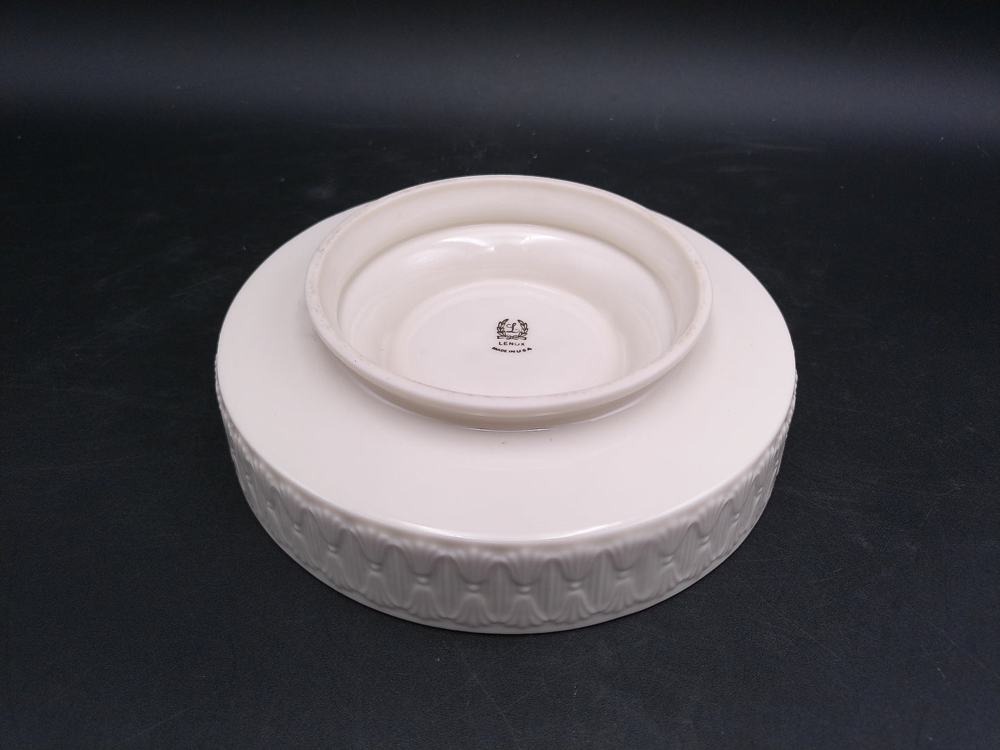 Lenox Round Ashtray with Gold Rim Decorative Design Around the Edge Vintage