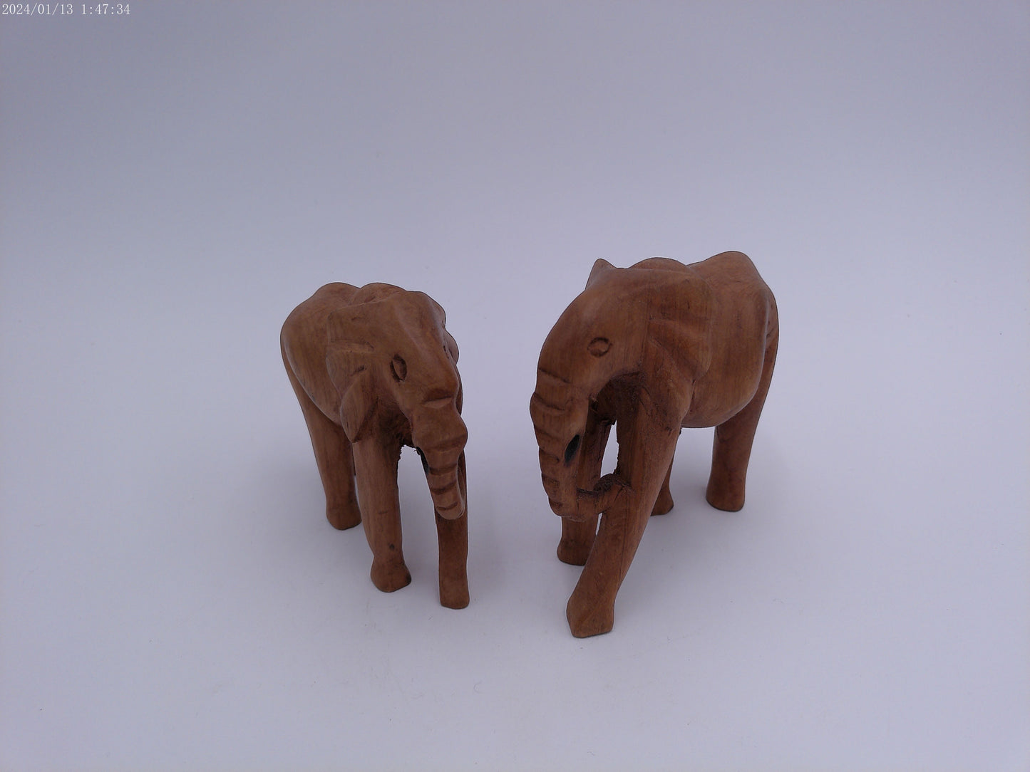 Wood Hand Carved African Pair of Elephants