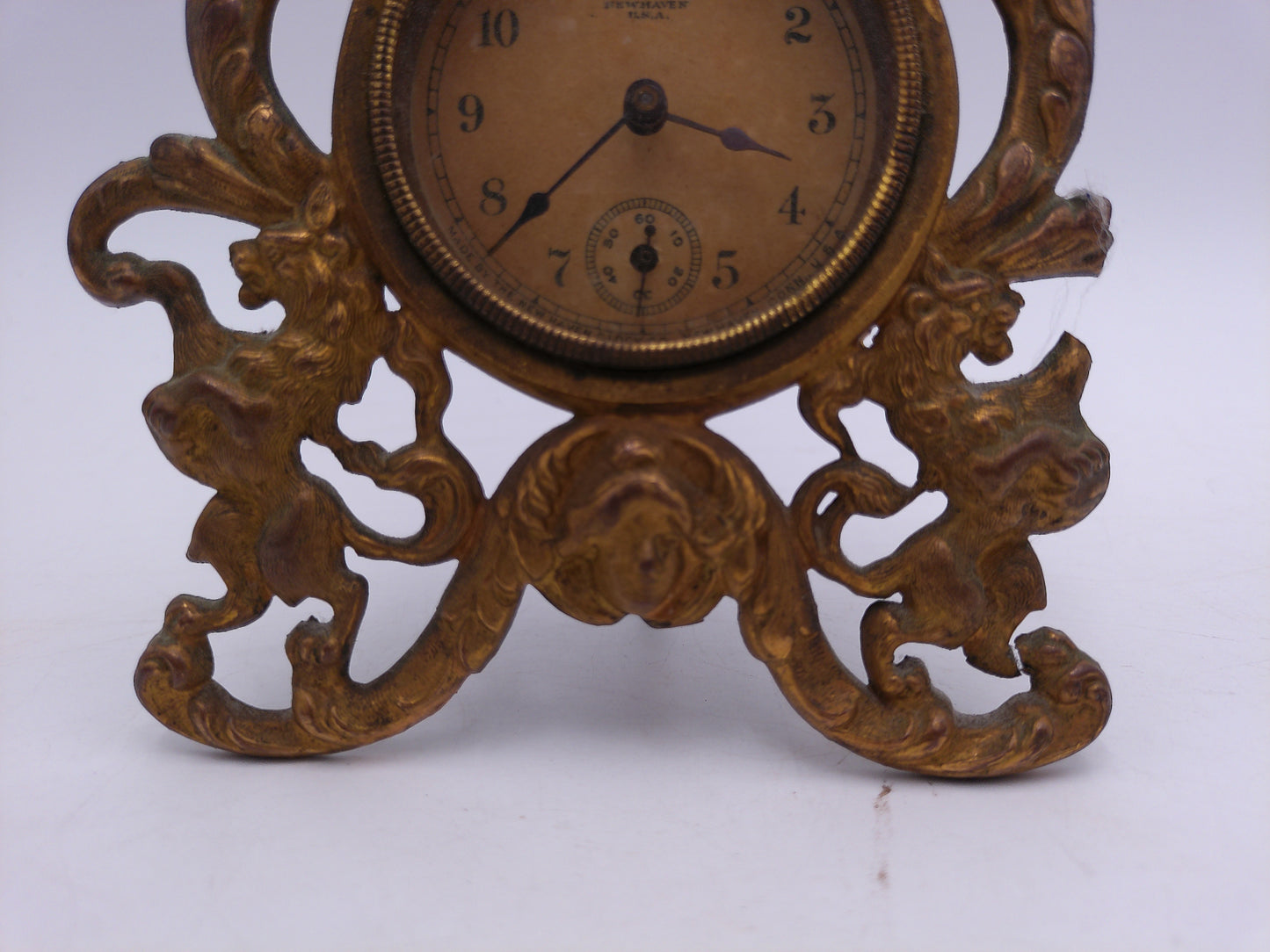 New Haven Clock Co Desk or Mandel Clock Bronze Cast Iron Nouveau Design Vintage