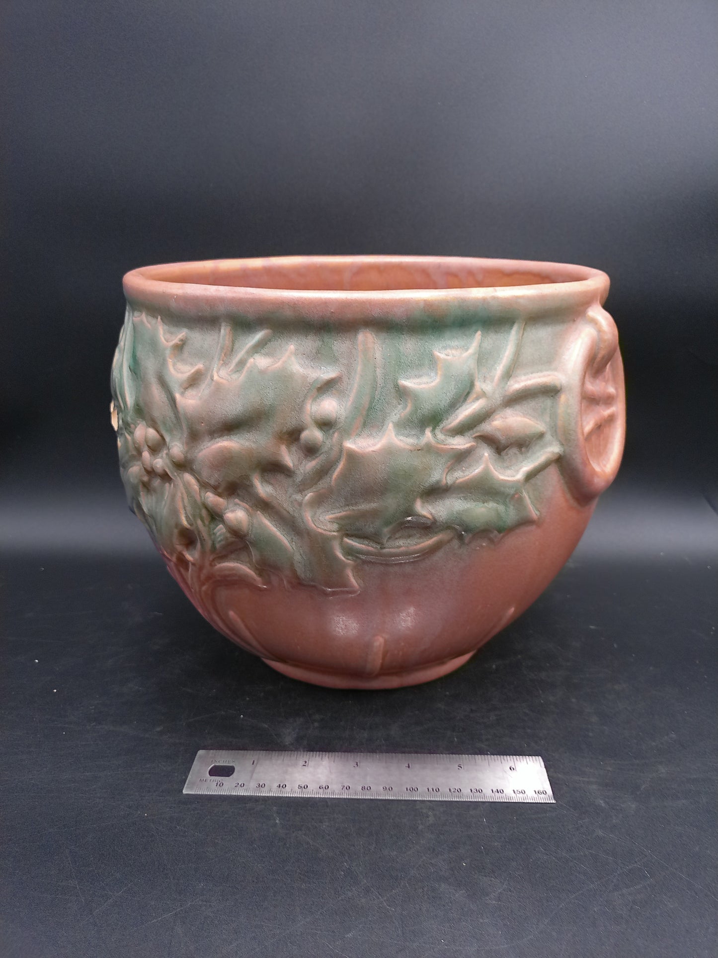 McCoy Extra Large Holly Jardiniere, Planter ,Brown and Green Rare 1930s Flower Pot