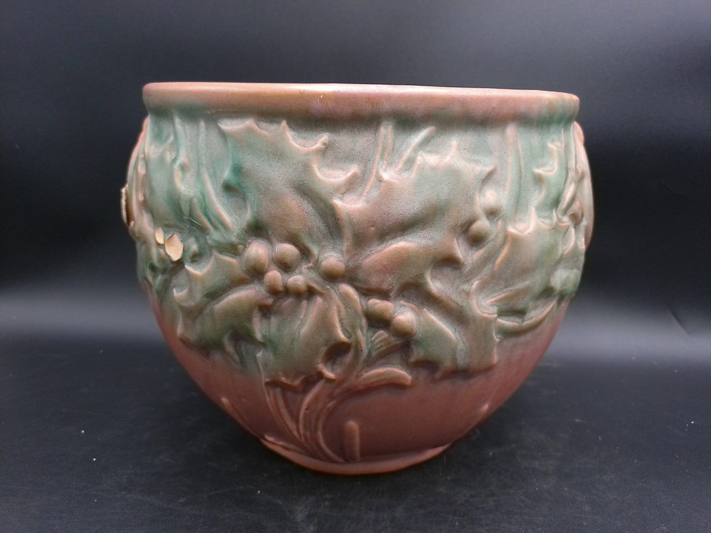 McCoy Extra Large Holly Jardiniere, Planter ,Brown and Green Rare 1930s Flower Pot