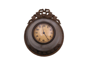 Wall Clock Small Vintage in  Marble setting with Cast  Metal Gold Ornate  Design