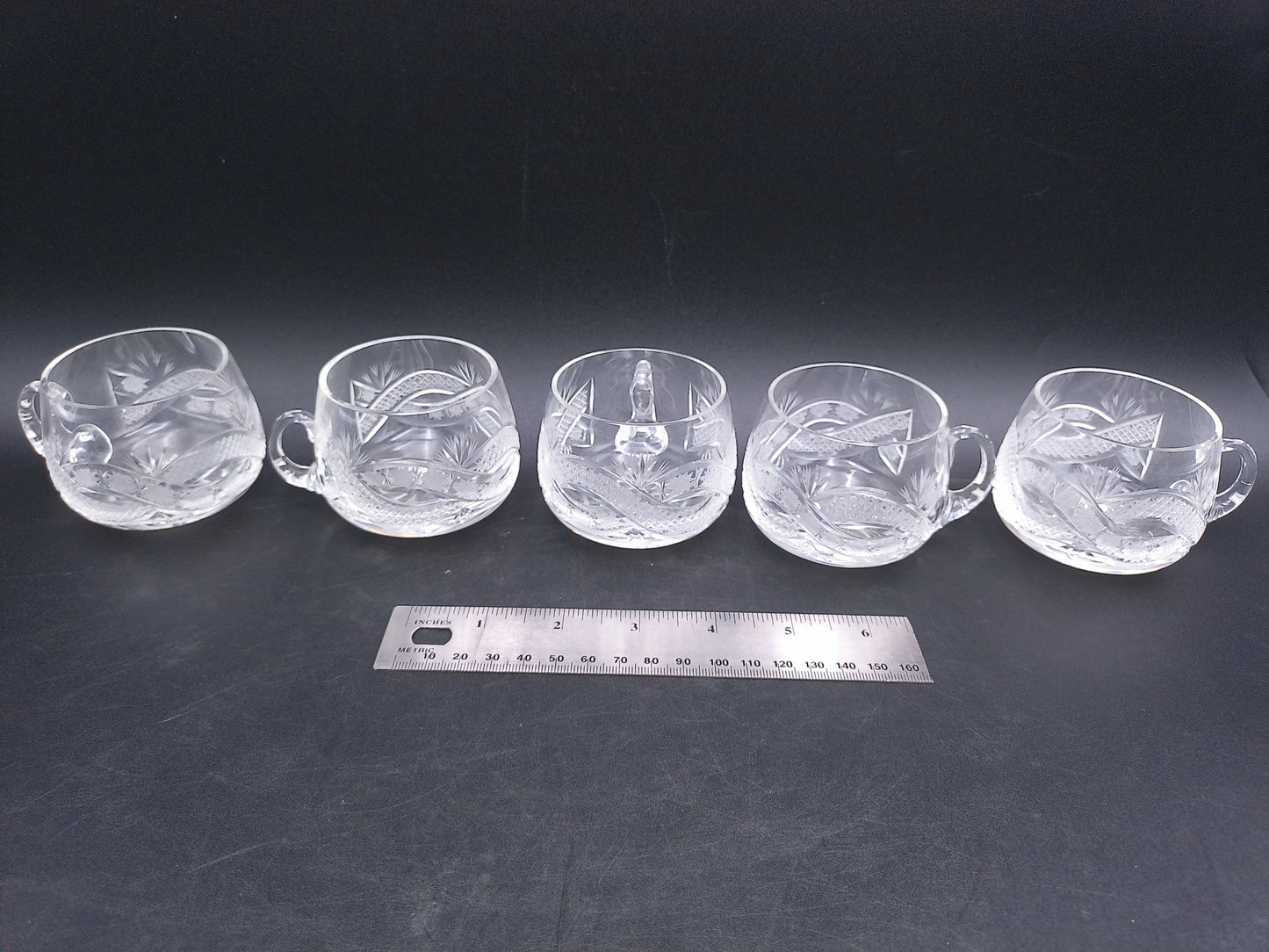 Crystal Cut Punch Drink Glasses Set of 5 Vintage