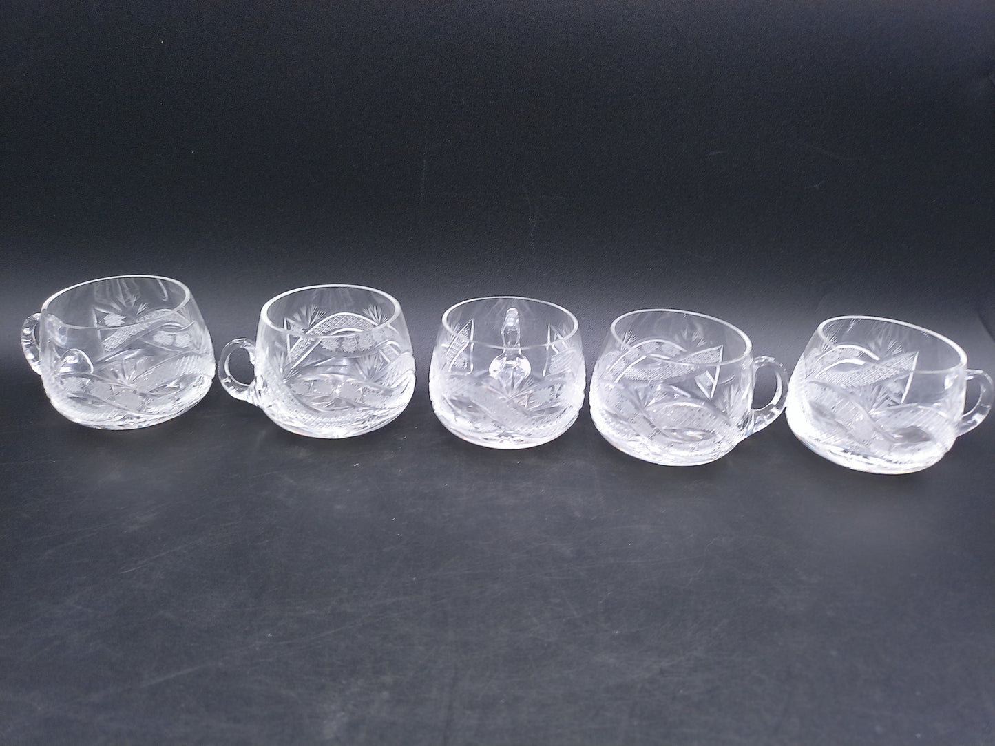 Crystal Cut Punch Drink Glasses Set of 5 Vintage