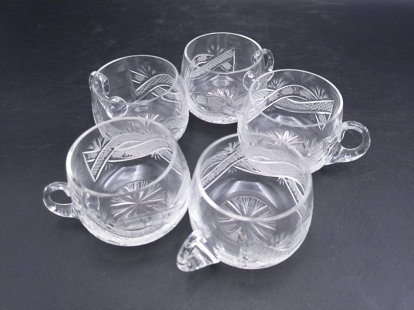 Crystal Cut Punch Drink Glasses Set of 5 Vintage