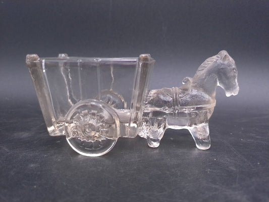 Glass Donkey with Cart Candy Dish 8" L x 4" H