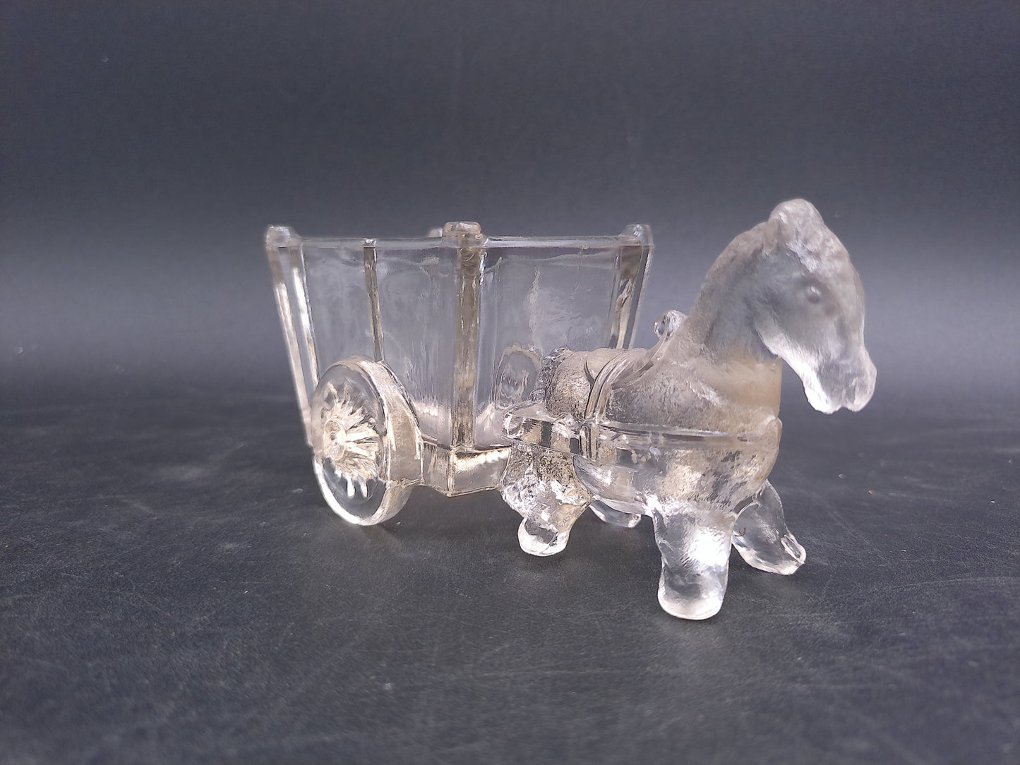 Glass Donkey with Cart Candy Dish 8" L x 4" H
