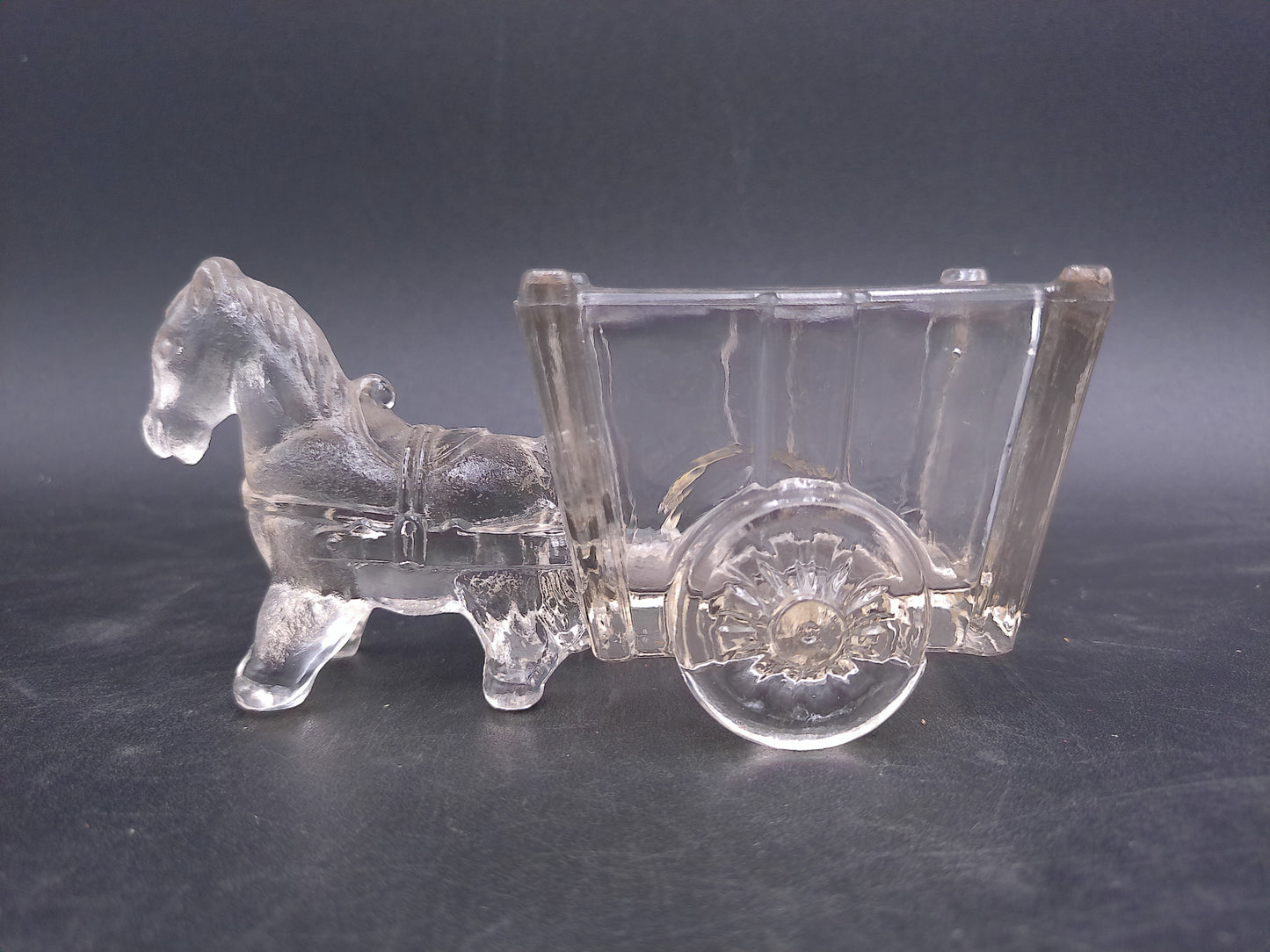 Glass Donkey with Cart Candy Dish 8" L x 4" H
