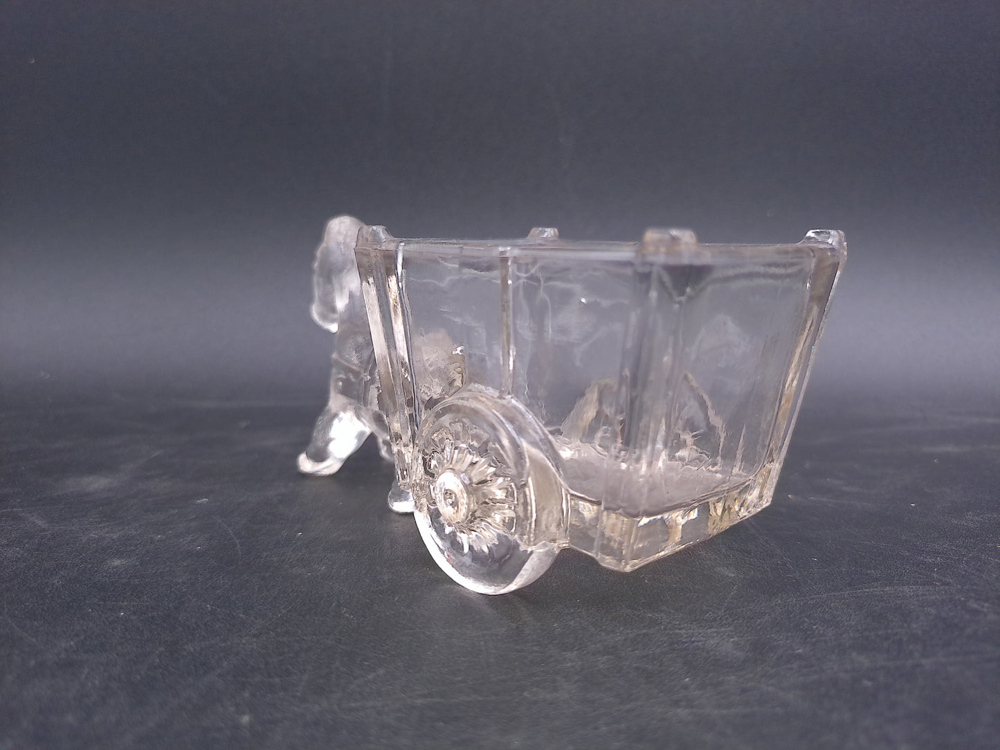 Glass Donkey with Cart Candy Dish 8" L x 4" H