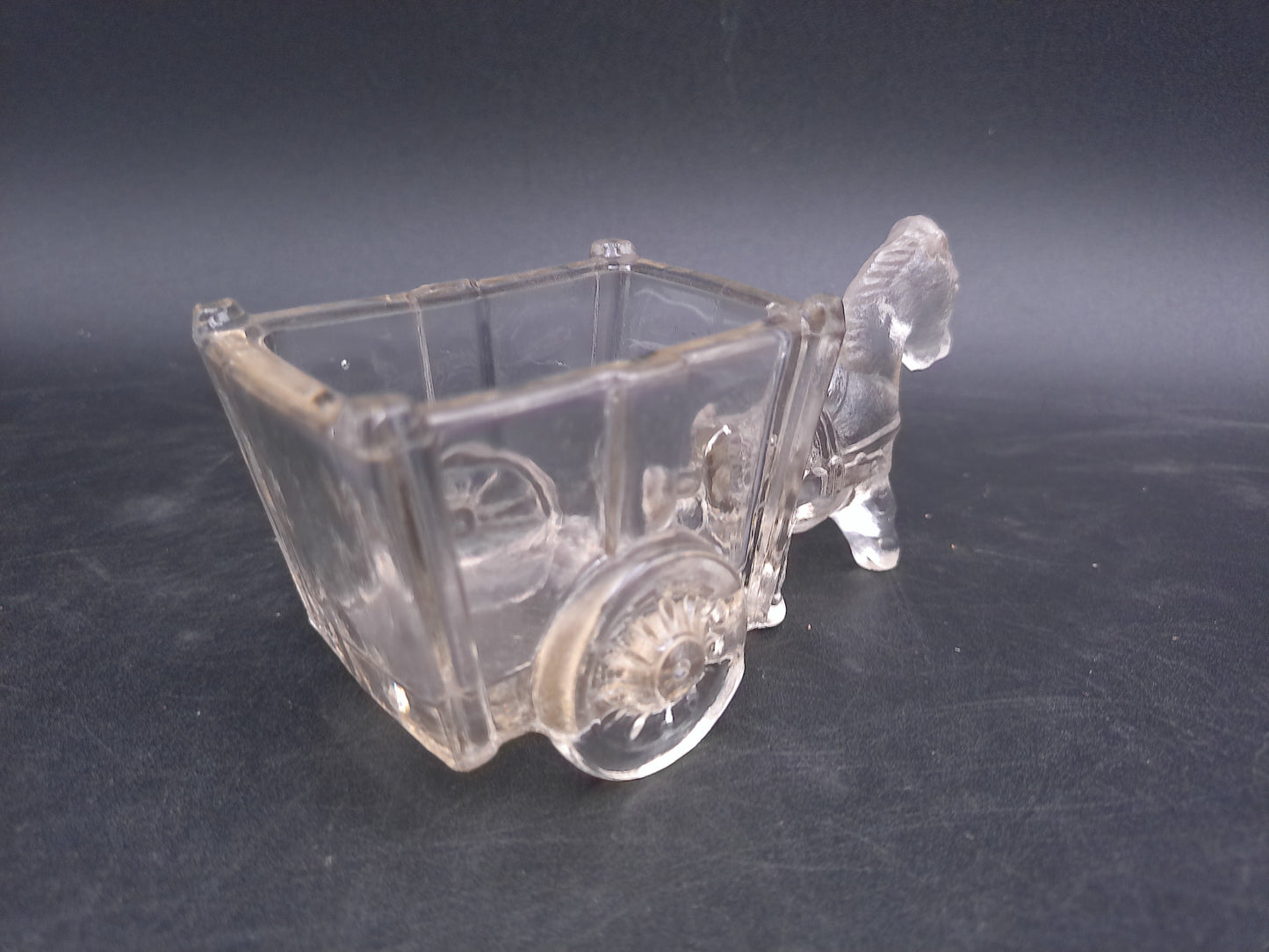 Glass Donkey with Cart Candy Dish 8" L x 4" H