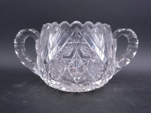 Lead Crystal Sugar Bowl Deeply Cut with Intricate Design and Double Handles