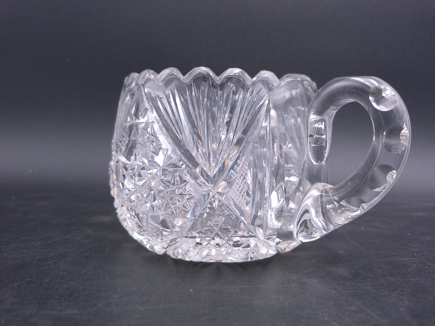 Lead Crystal Sugar Bowl Deeply Cut with Intricate Design and Double Handles