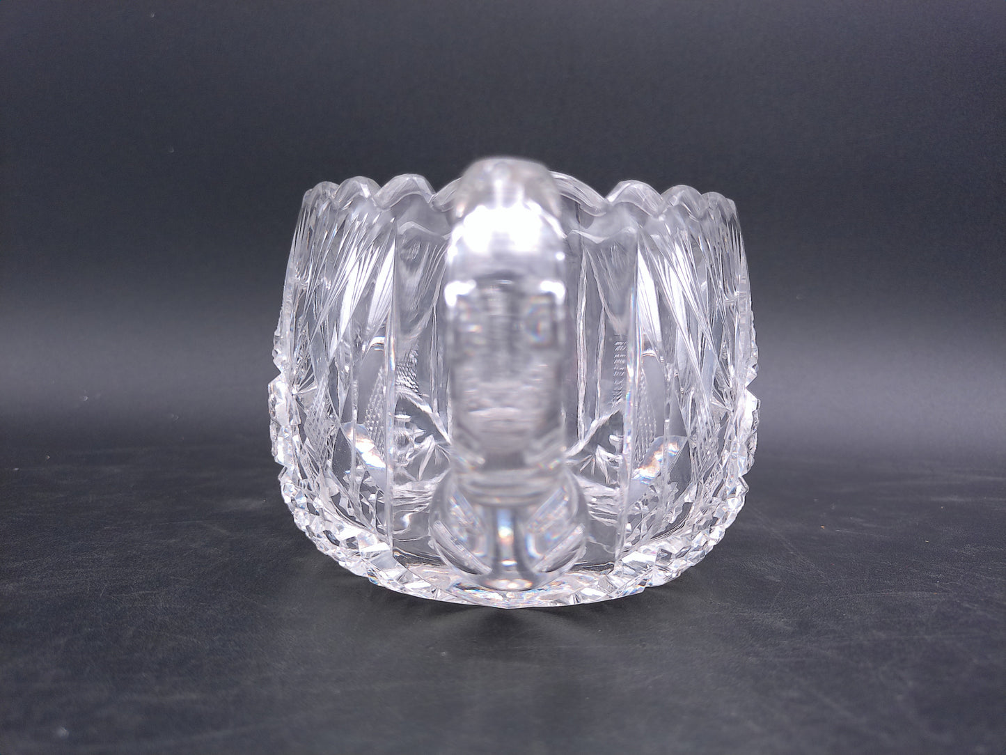Lead Crystal Sugar Bowl Deeply Cut with Intricate Design and Double Handles