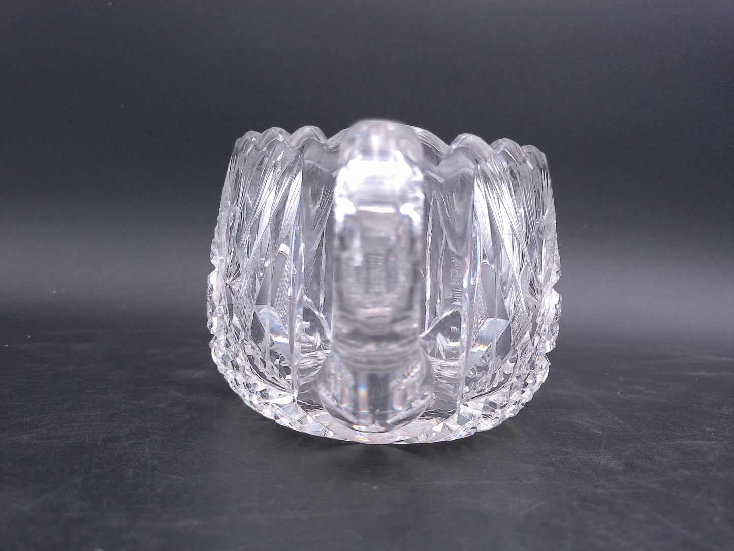 Lead Crystal Sugar Bowl Deeply Cut with Intricate Design and Double Handles