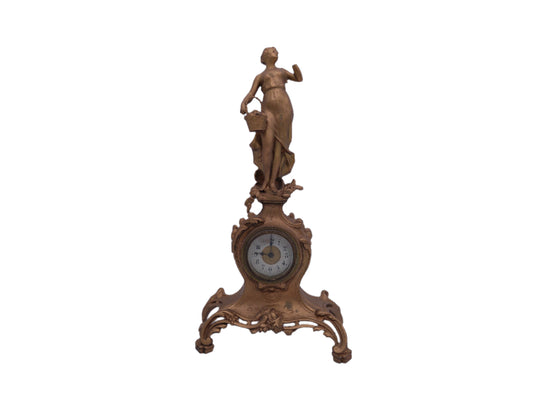 Benedict Cherub Metal Mantle Clock Cast Iron gold painted Vintage