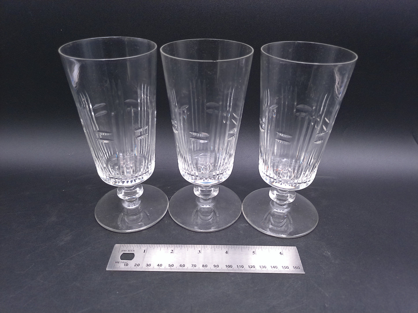 Glass Wafer Stem Water Goblet Set of 3 Beautiful Design Vintage
