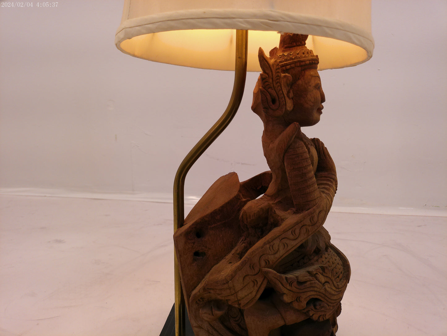 Vintage Guan Yin Lamp hand craved wood large statue