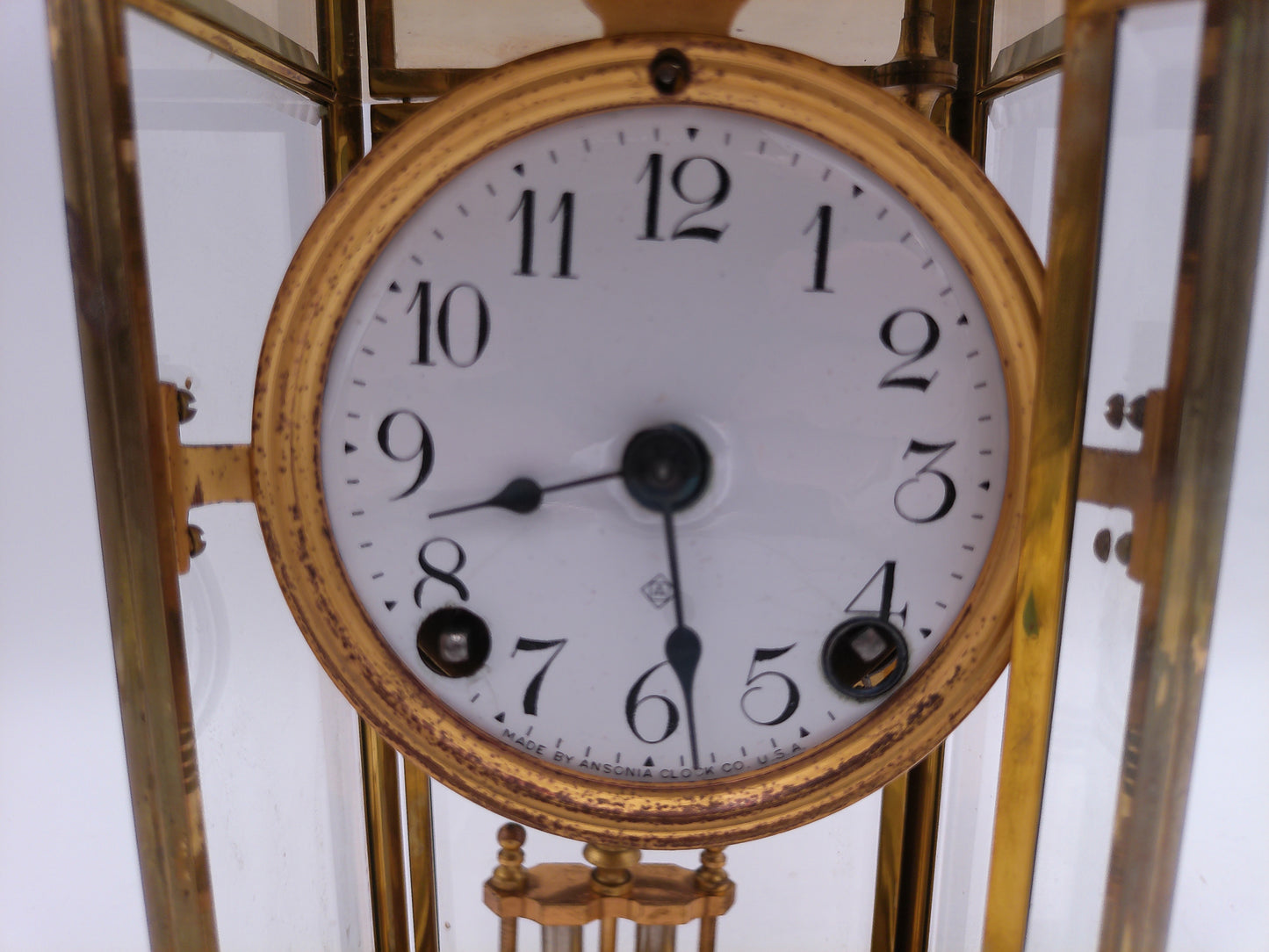 Ansonia Clock  Crystal Regulator Brass Mantle Clock Vintage #1