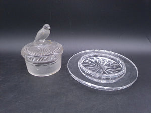 Glass Bottle Top With Bird and Glass plate Misc Items