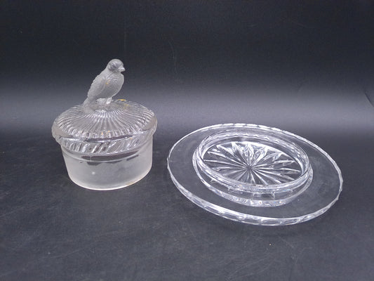 Glass Bottle Top With Bird and Glass plate Misc Items
