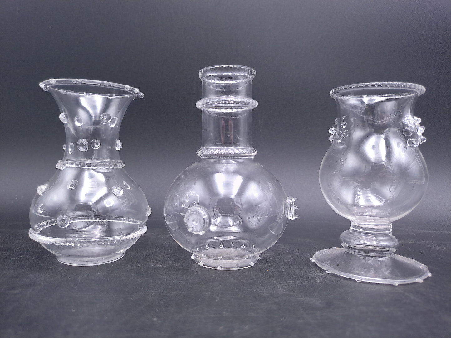Hand Blown Glass Bud Vases Small  Set of 3 Vintage