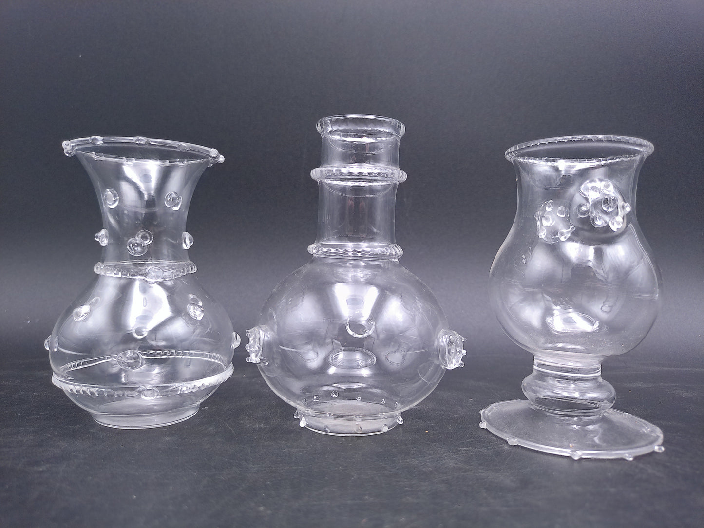Hand Blown Glass Bud Vases Small  Set of 3 Vintage
