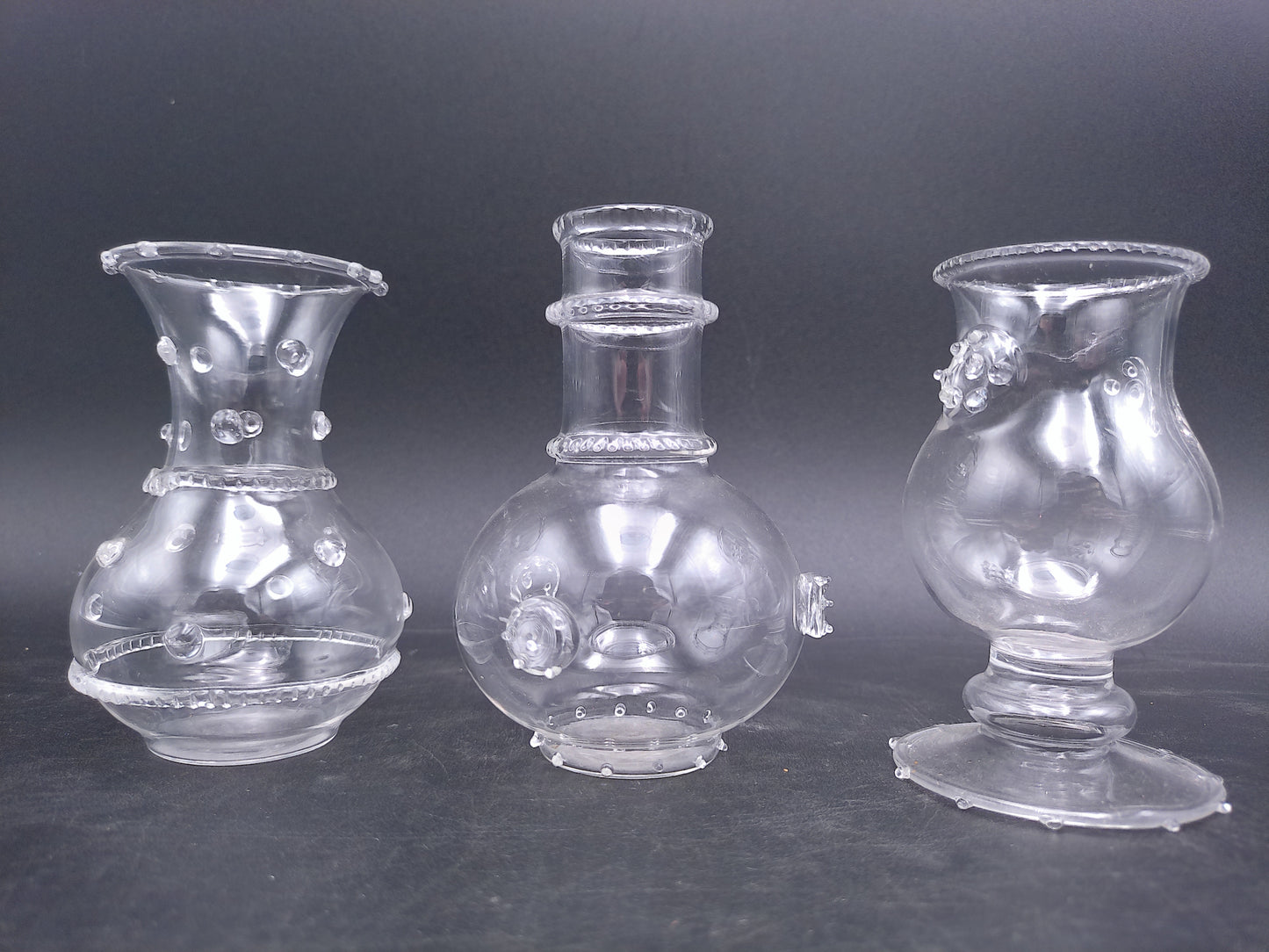 Hand Blown Glass Bud Vases Small  Set of 3 Vintage