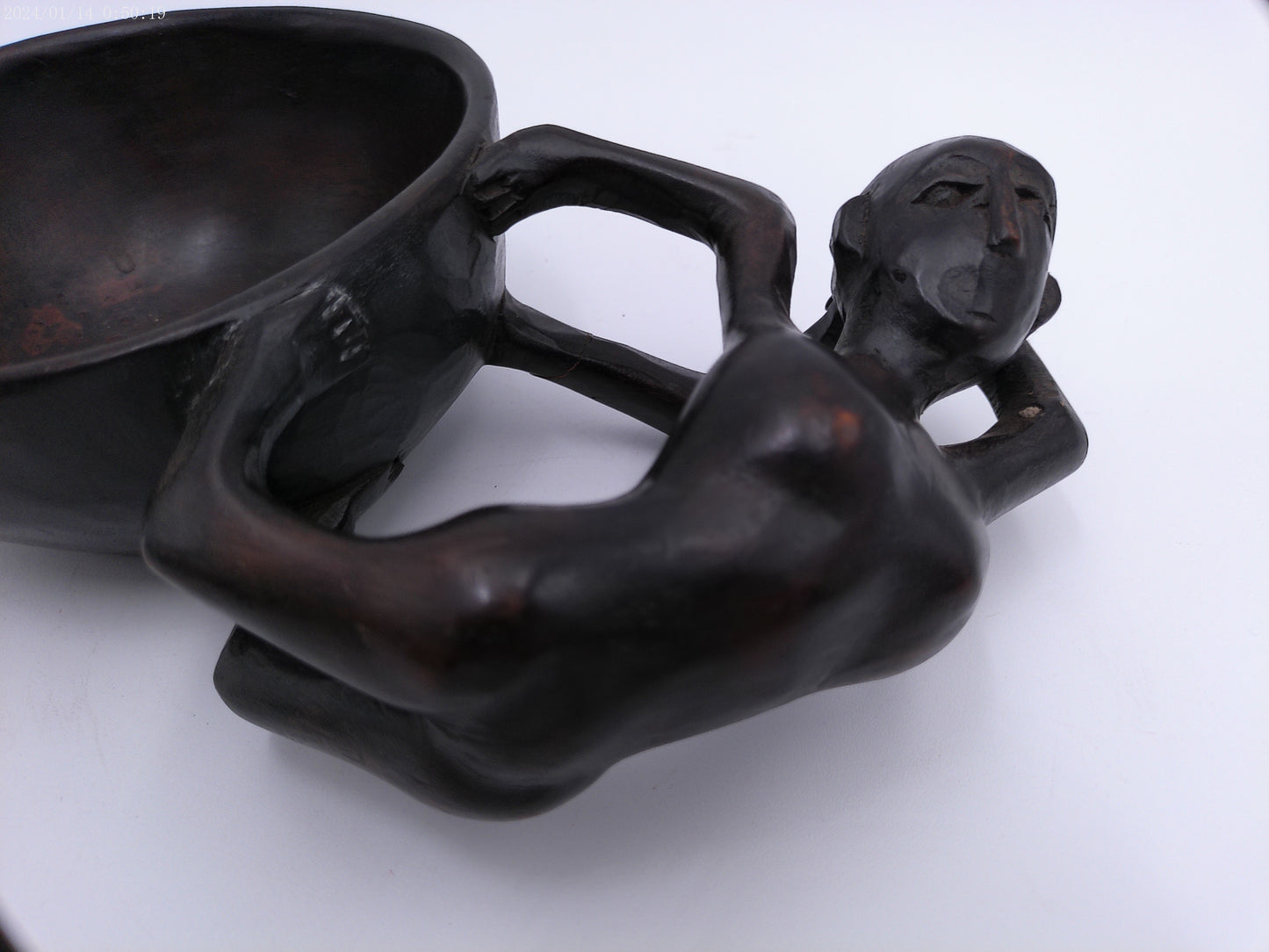 African Bowl with Lady Handle Rare Design